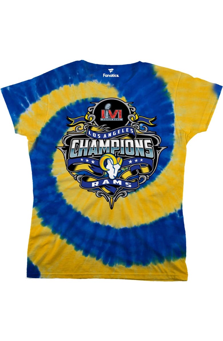 FANATICS Women's Fanatics Branded Royal/Gold Los Angeles Rams Super Bowl LVI Champions Tie-Dye T-Shirt, Main, color, 