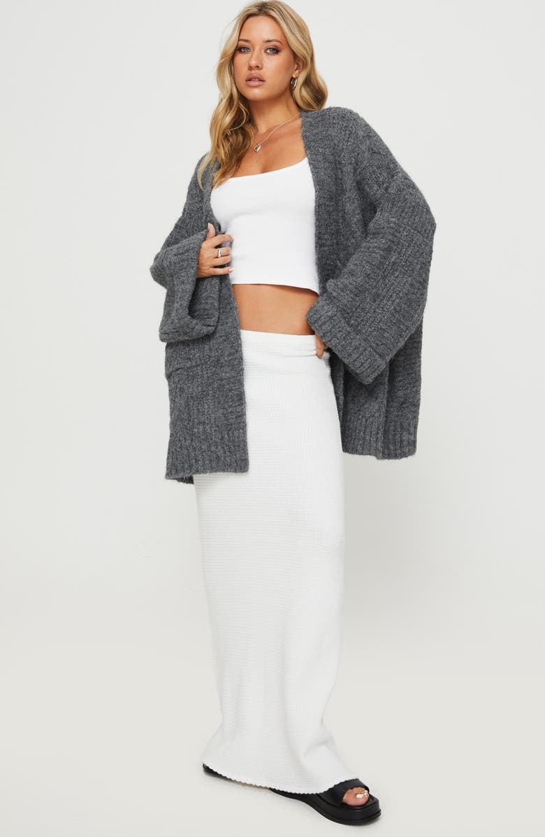 Princess Polly Paisleigh Cable Knit Cardigan, Alternate, color, Charcoal