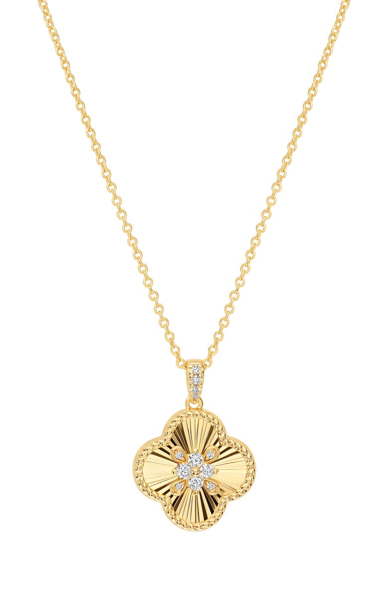 ATHRA LUXE Dolce Sole Fluted Clover Pavé Cubic Zirconia Pendant Necklace, Main, color, Gold
