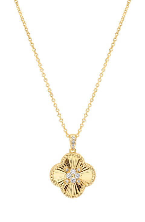 Dolce Sole Fluted Clover Pavé Cubic Zirconia Pendant Necklace