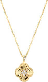 ATHRA LUXE Dolce Sole Fluted Clover Pavé Cubic Zirconia Pendant Necklace