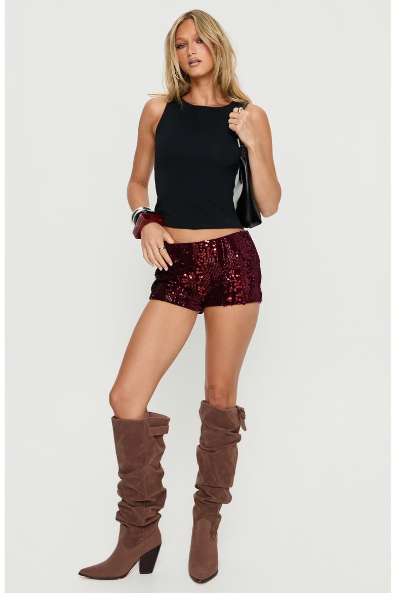 Showtime Micro Sequin Shorts, Alternate, color, BURGUNDY