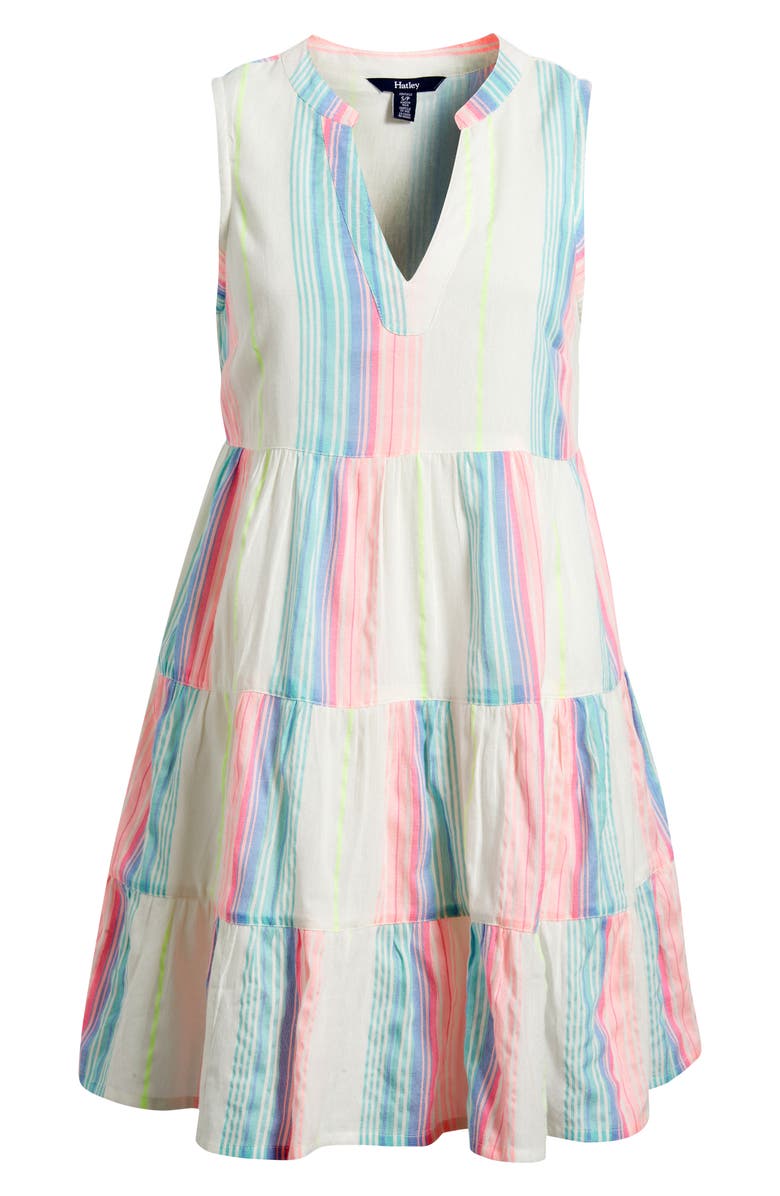 Hatley Neon Bright Stripe Tiered Cotton Blend Dress, Alternate, color, 