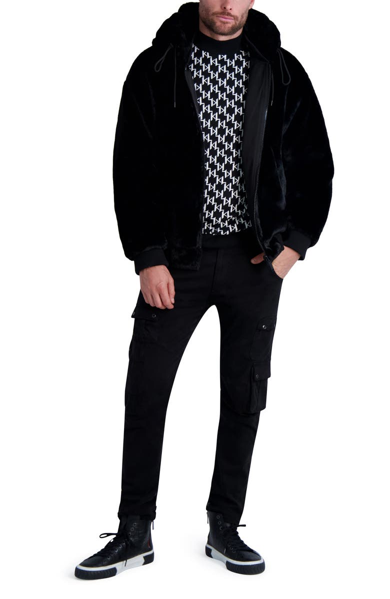 KARL LAGERFELD PARIS Reversible Faux Fur Hooded Bomber Jacket, Alternate, color,