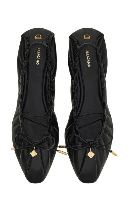 Ferragamo Elasticated Nappa Leather Ballet Flats In Nero