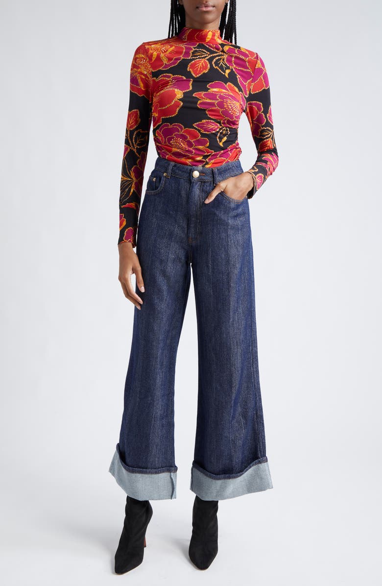 FARM Rio Denim Shine High Waist Cuffed Wide Leg Jeans, Alternate, color, Denim