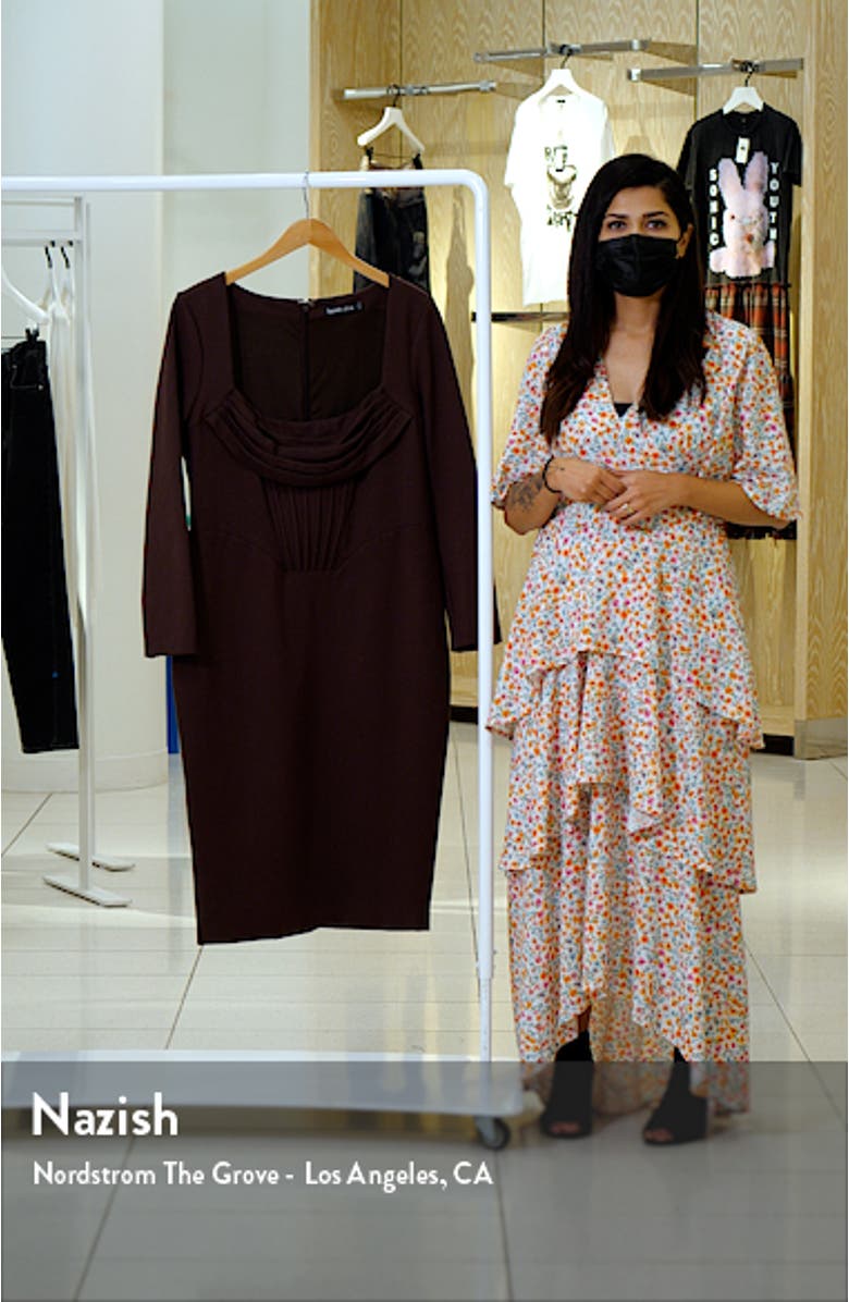 Cowl Neck Corset Long Sleeve Ponte Midi Dress, sales video thumbnail