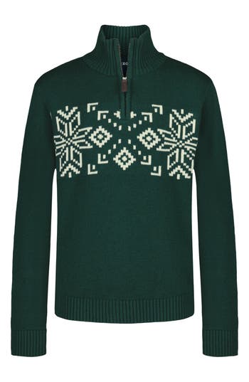 Izod Kids' Fair Isle Quarter Zip Pullover In Green