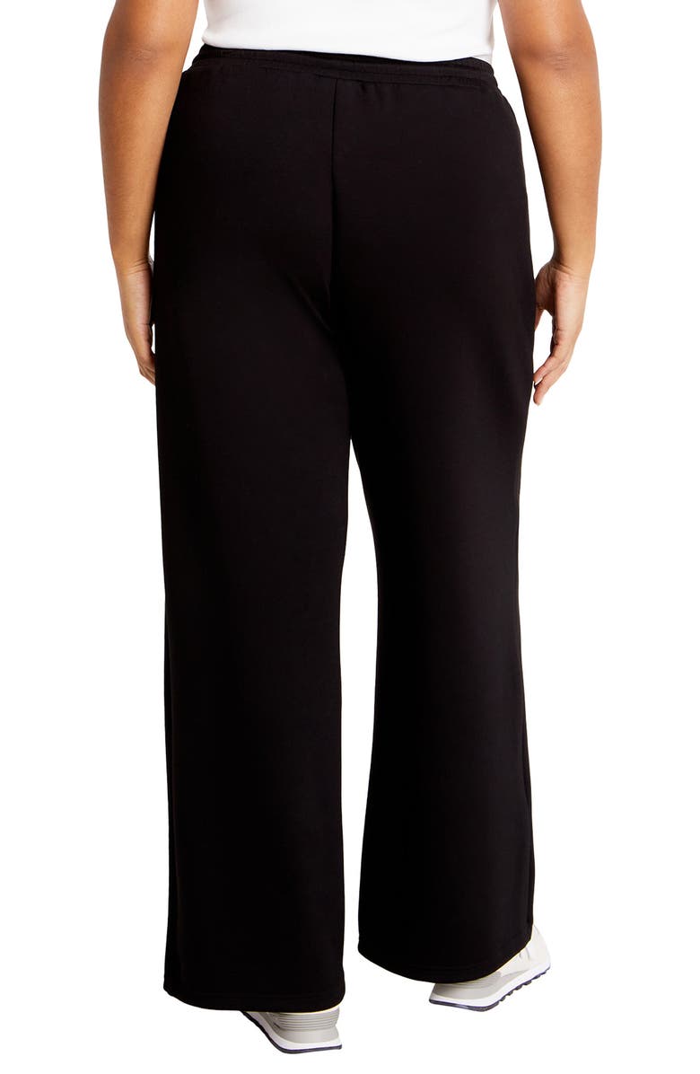 City Chic Mae Wide Leg Drawstring Waist Knit Pants, Alternate, color, Black