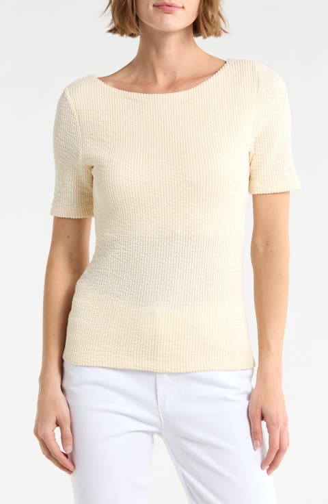 Boat Neck Knit T-Shirt