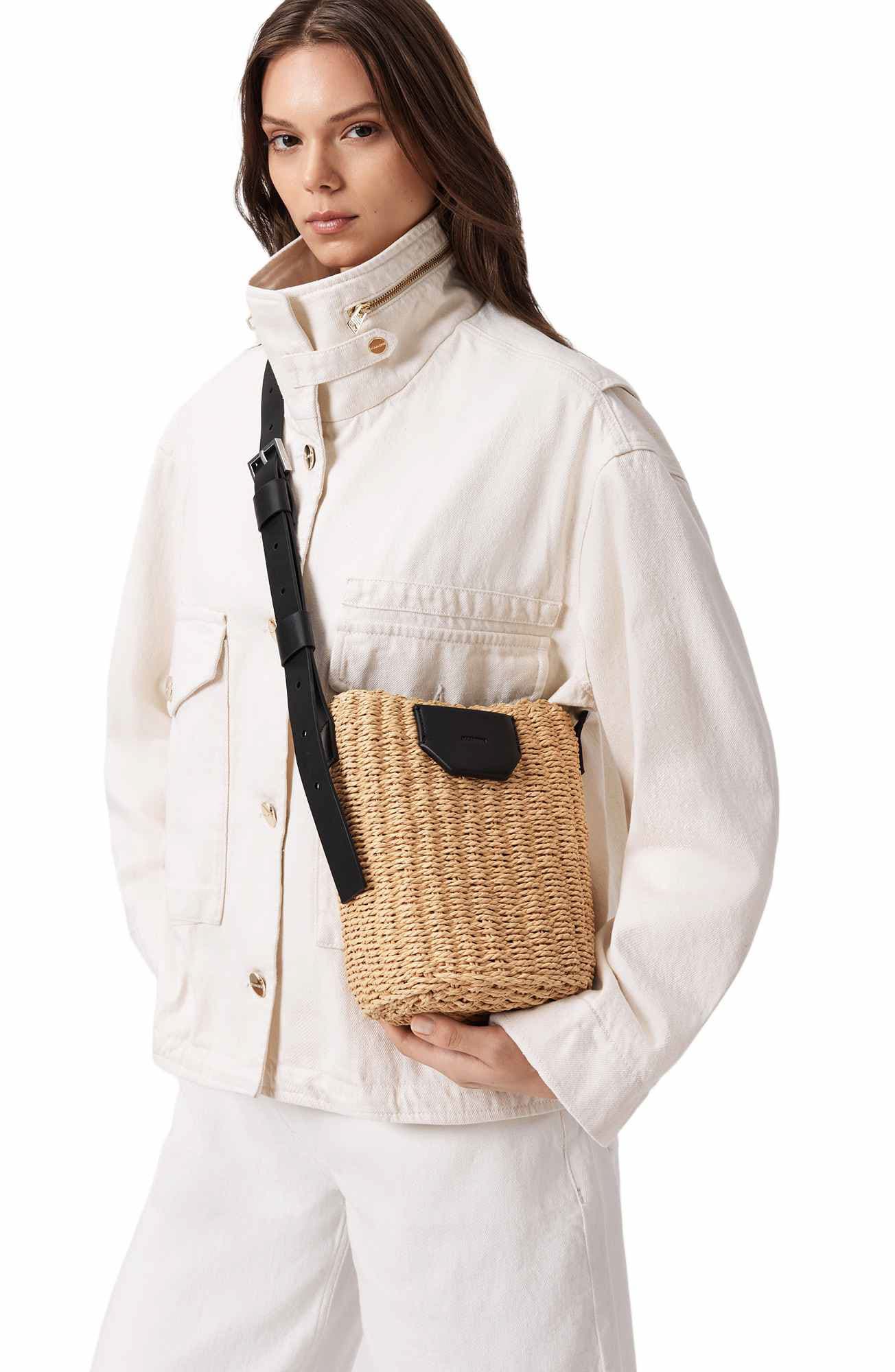 AllSaints Alba Straw Crossbody Bag, Alternate, color, Natural