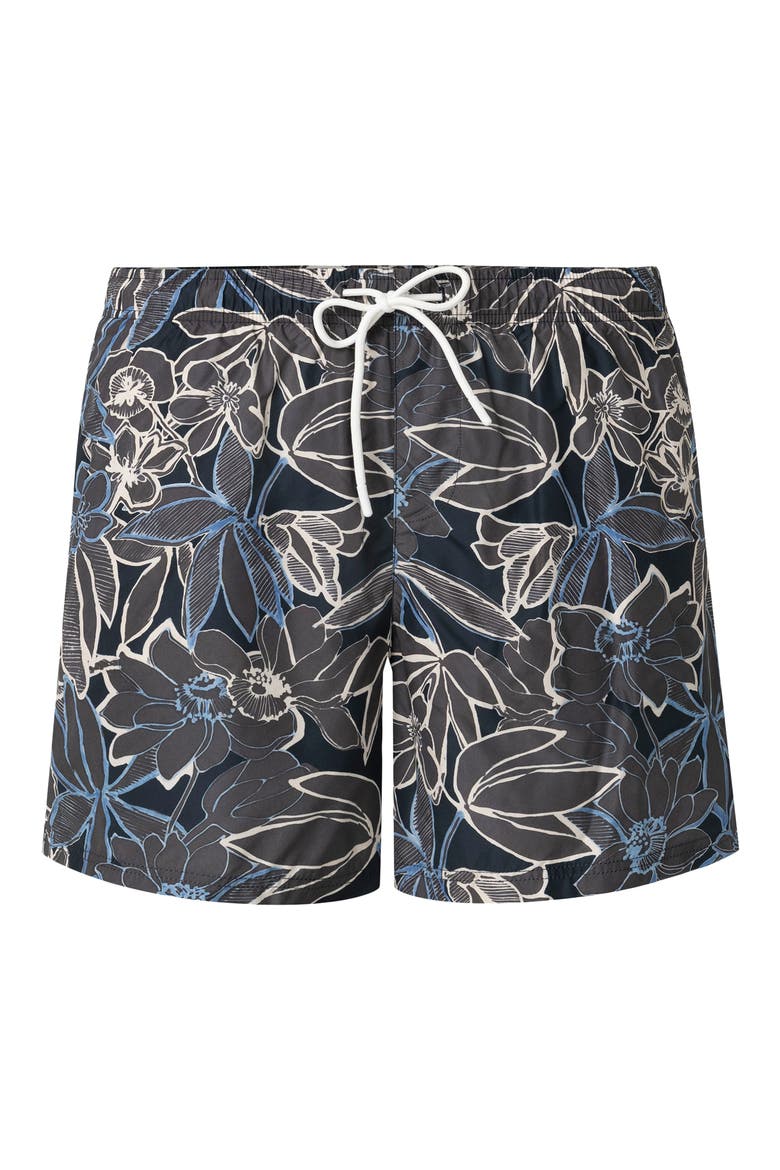 Floral Print Swim Trunks, Alternate, color, NAVY BLUE