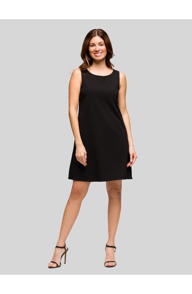24seven Comfort Apparel Womens Round Neck Sleeveless A-Line Mini Shift Dress, Main, color, Black