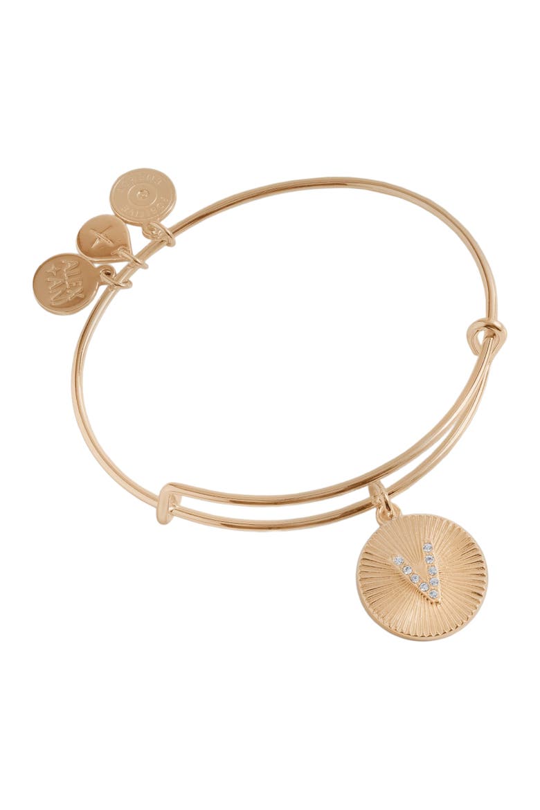 Pave Starburst Texture Initial Bangle Bracelet, Main, color, Gold - V