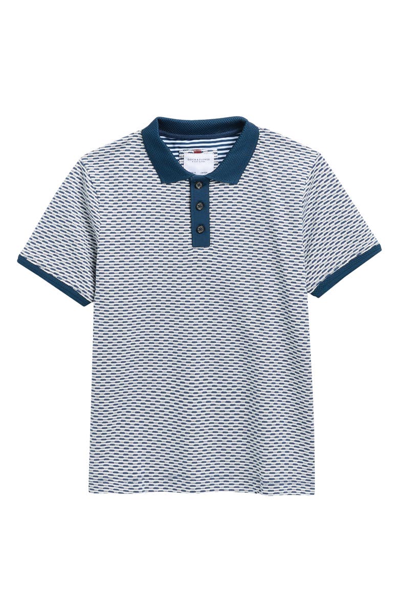 DENIM AND FLOWER Kids' Contrast Trim Cotton Knit Polo, Main, color, Blue