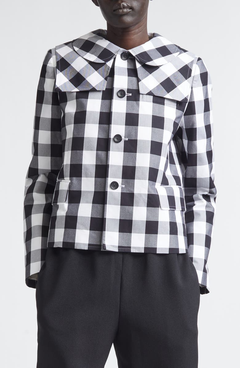 Comme des Garçons Girl Big Gingham Cotton Jacket, Main, color, Black