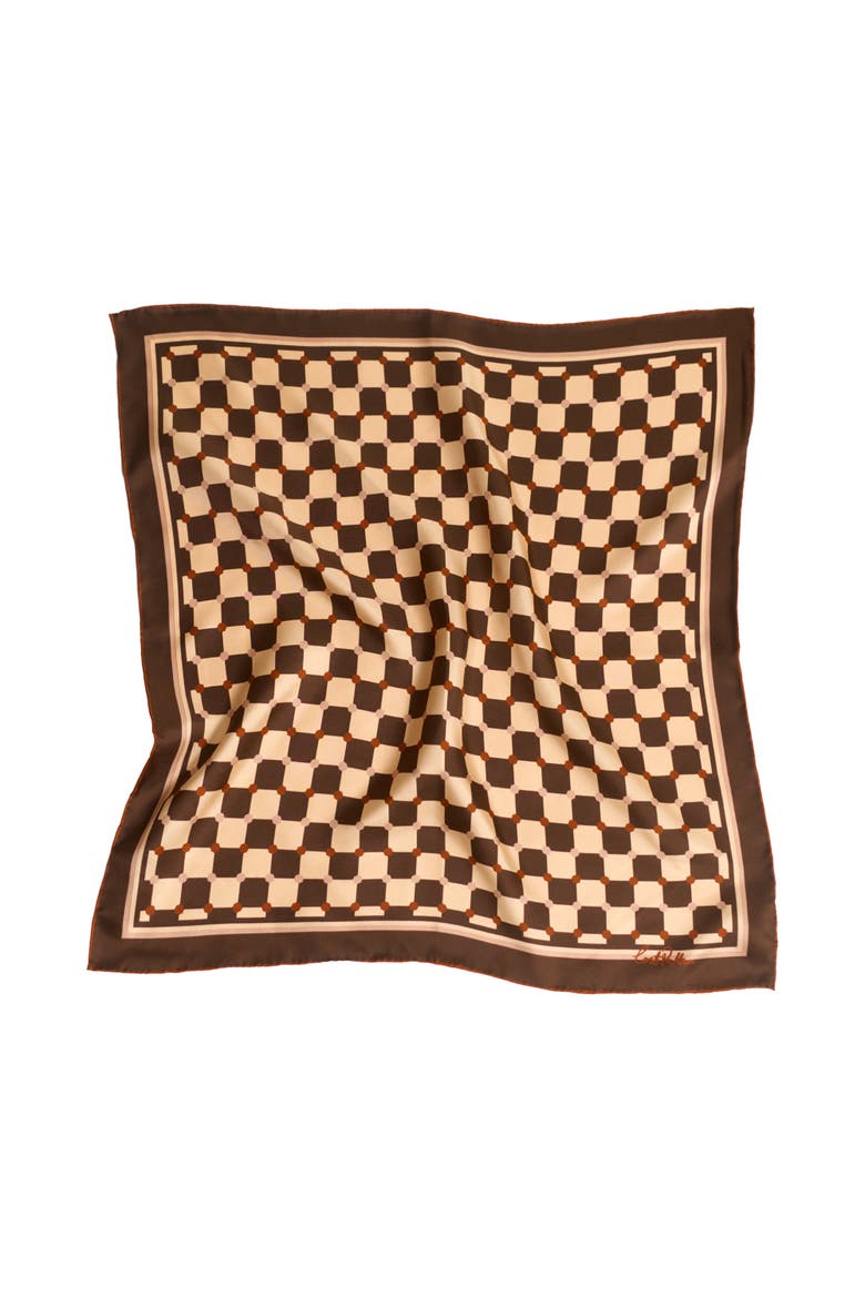 CHECKERBOARD SILK BANDANA, Alternate, color, Coffee
