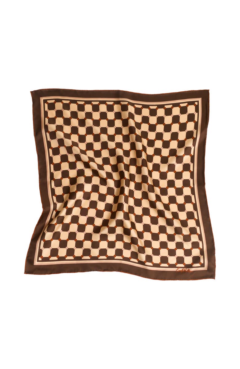 Lost Pattern "Checkerboard" Silk Bandana Scarf, Alternate, color, Coffee