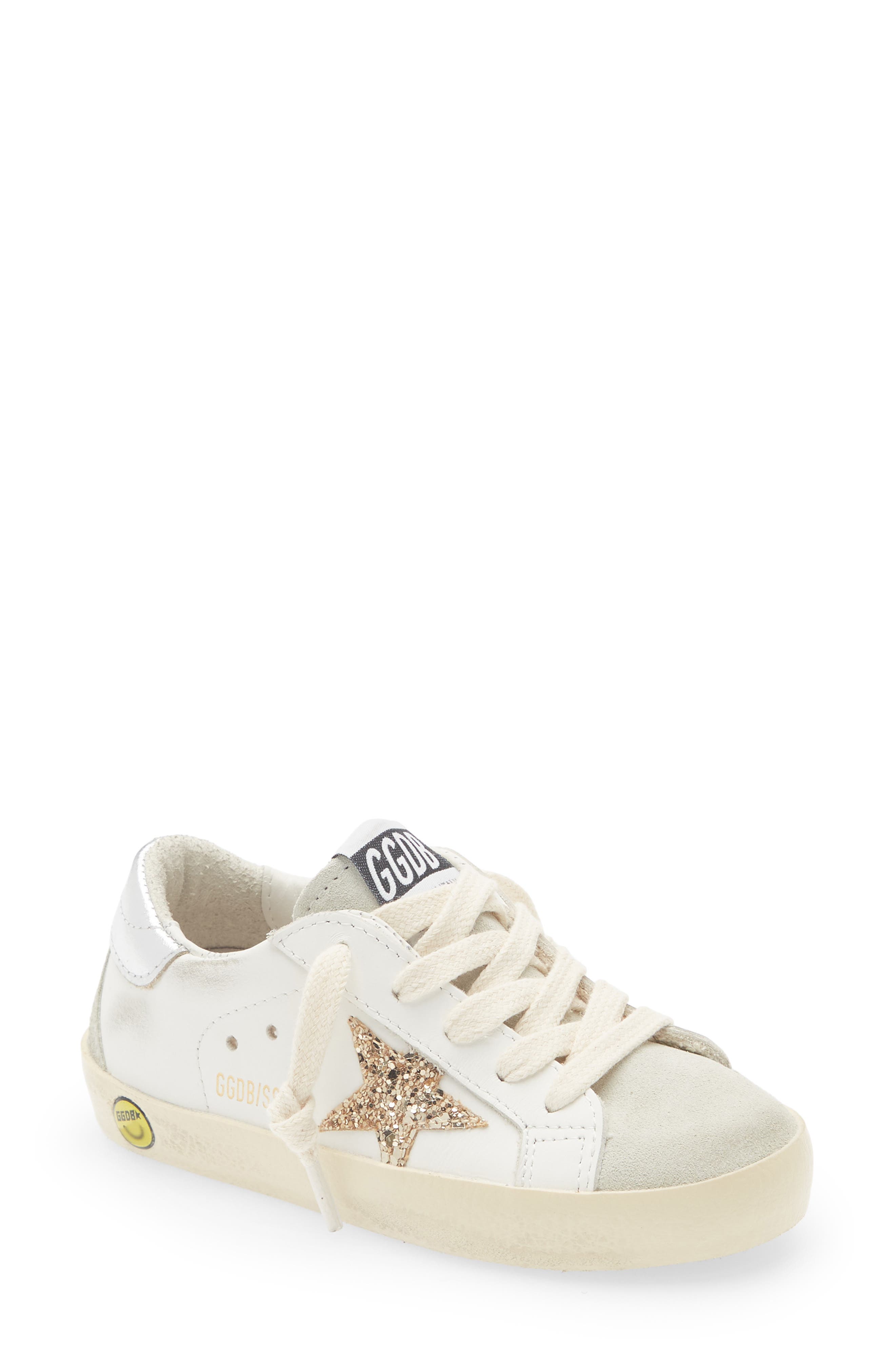 Kids' Super-Star Sneaker, Main, color, WHITE/ ICE/ GOLD/ SILVER