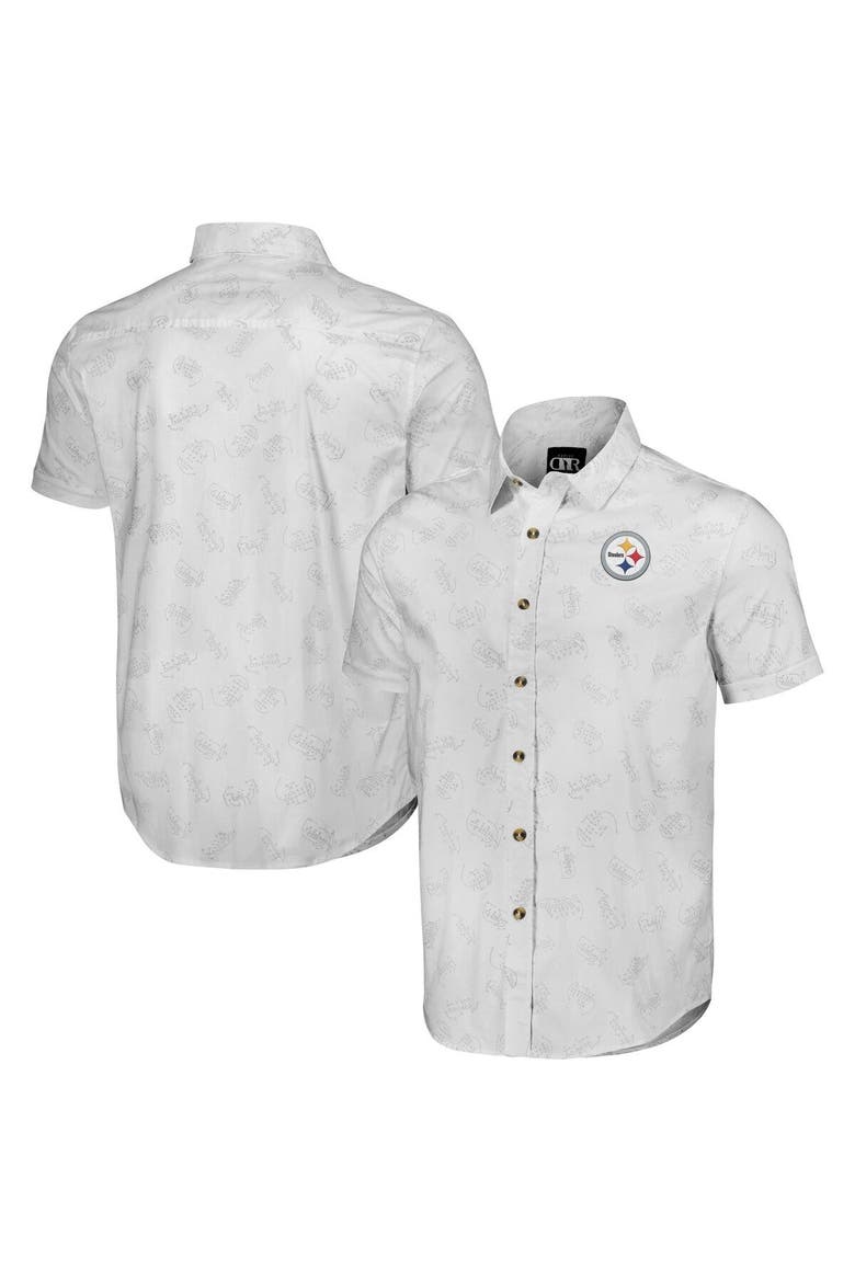 Men's NFL x Darius Rucker Collection by Fanatics White Pittsburgh Steelers Woven Short Sleeve Button Up Shirt, Main, color, White
