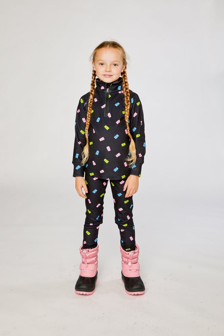 Two Piece Gummy Bears Brushed Half-Zip Top & Pants Thermal Underwear, Alternate, color, Black Printed Gummy Bears