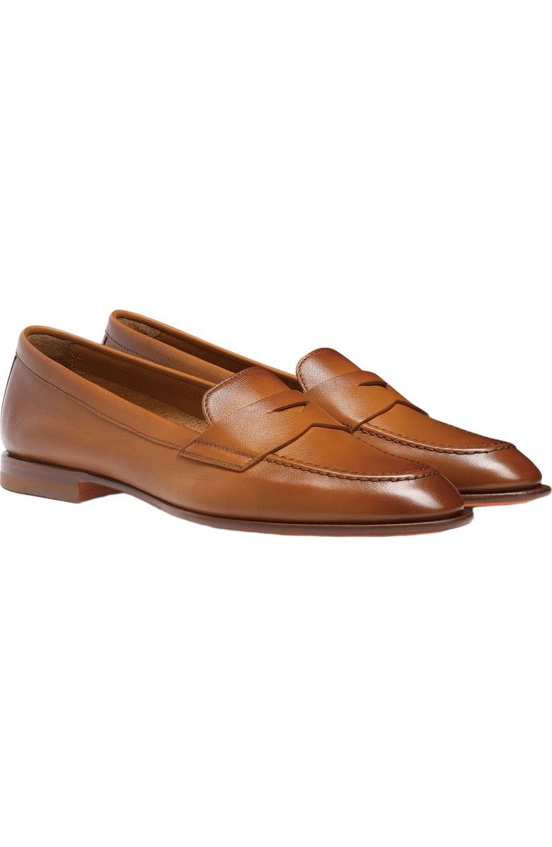 Santoni Leather Penny Loafer, Alternate, color, Brown