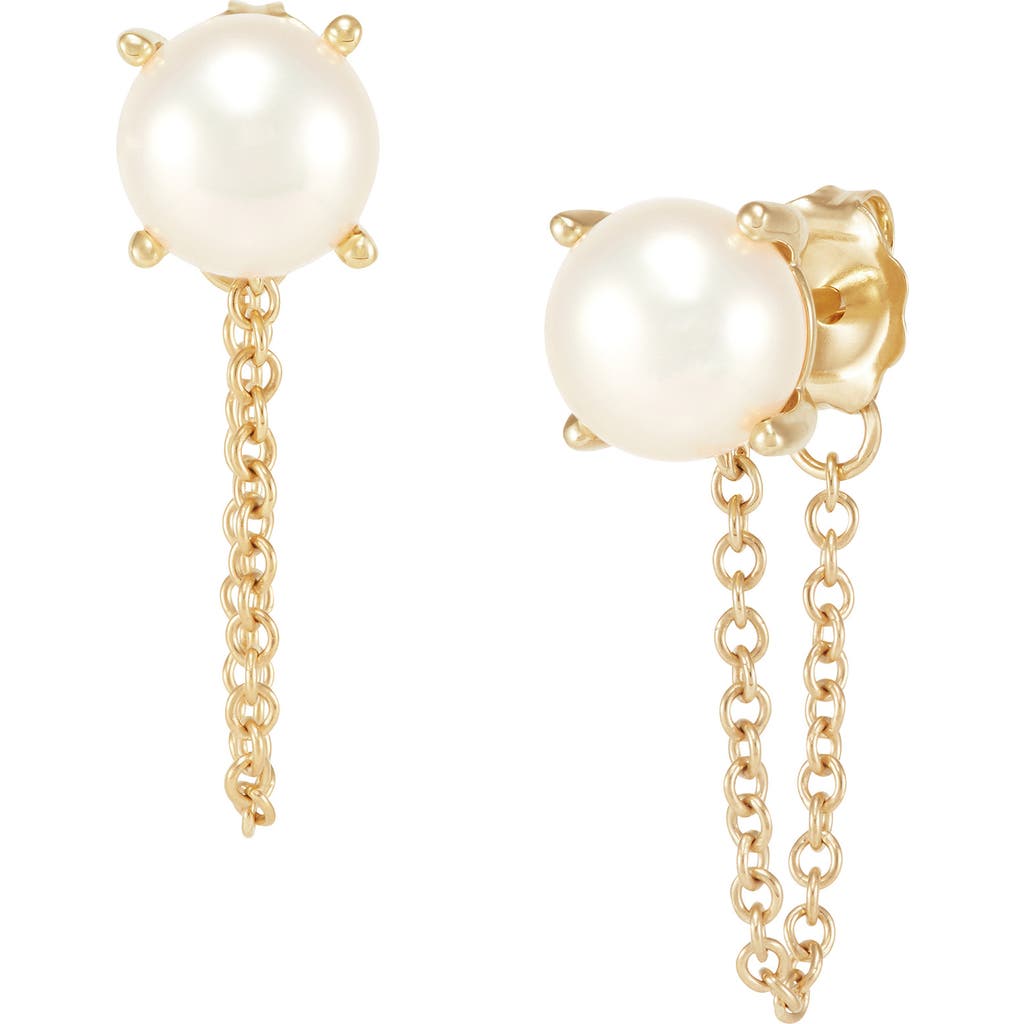 Frankie & Zoe Freshwater Pearl Chain Front/back Earrings In Yellow Gold/pearl
