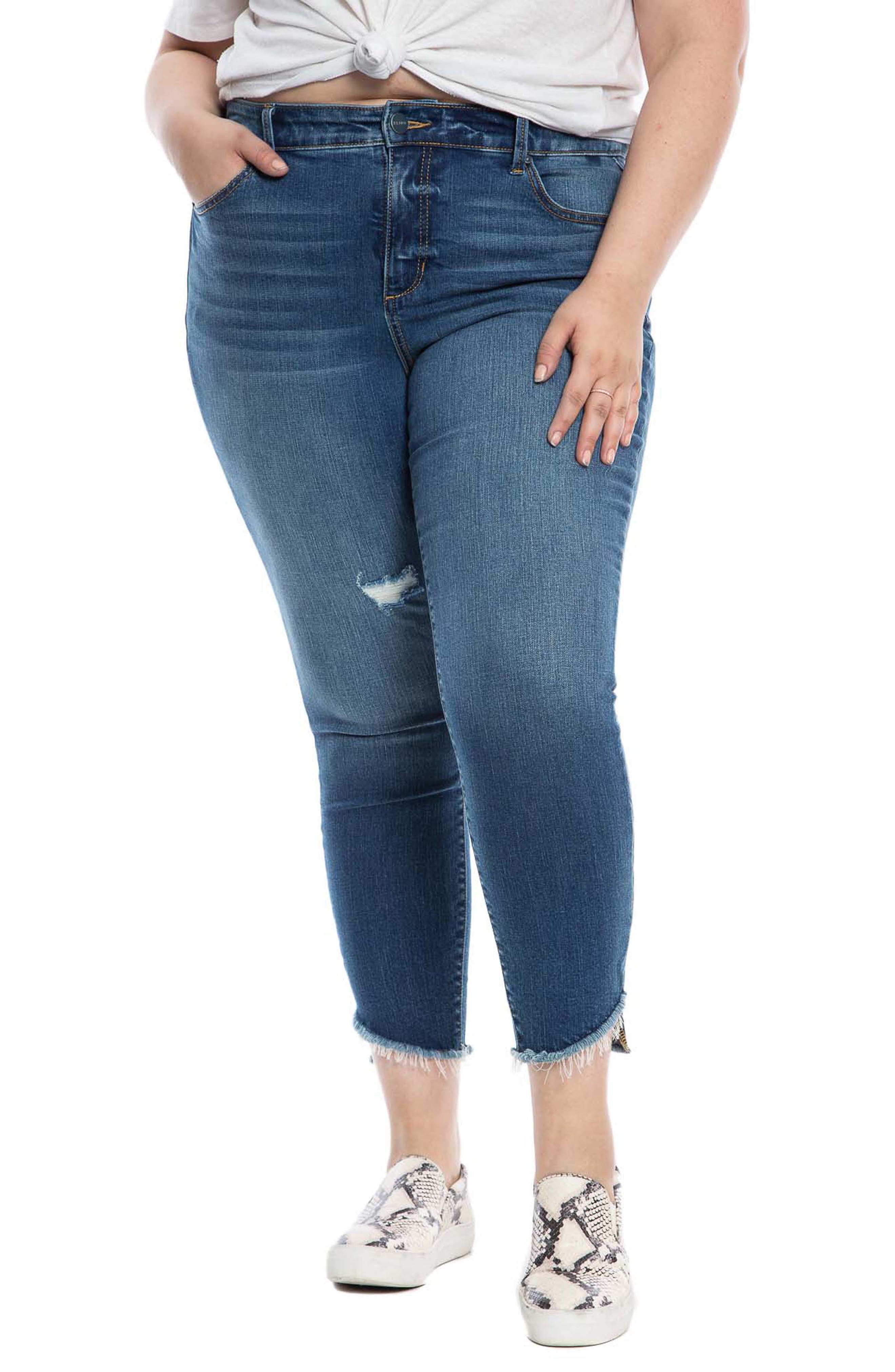 SLINK Jeans Frayed High Waist Ankle Skinny Jeans