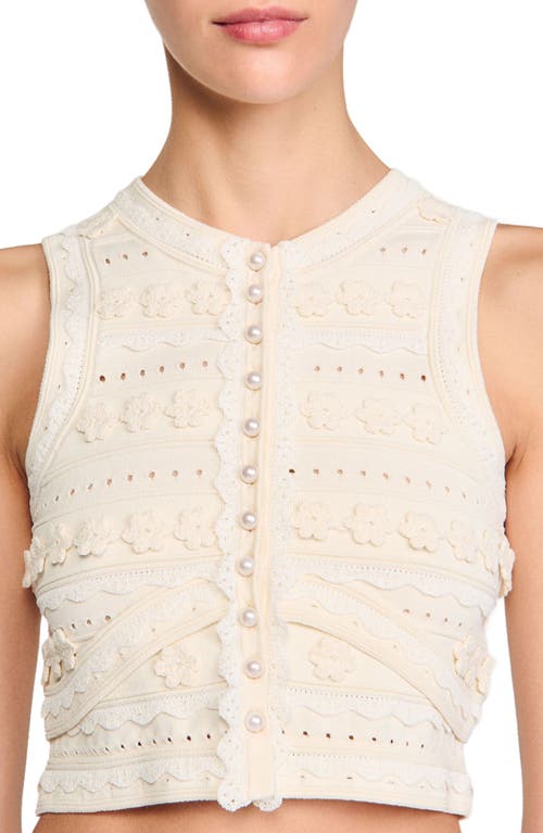 Sandro Crochet Detail Sweater In Ecru