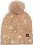 Nanette Lepore Pearl Stud Beanie with Faux Fur Pom