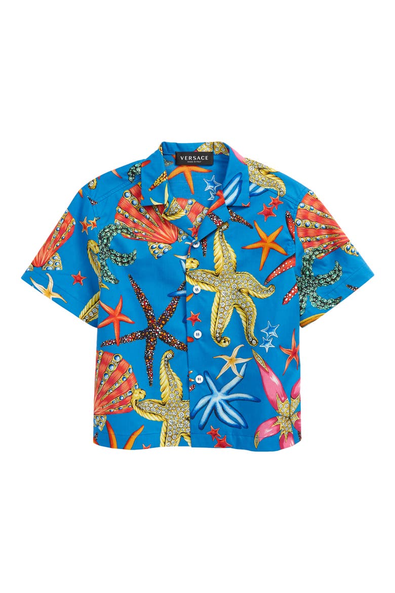 Kids' Trésor de la Mer Print Button-Up Shirt, Main, color, BLUE MULTI