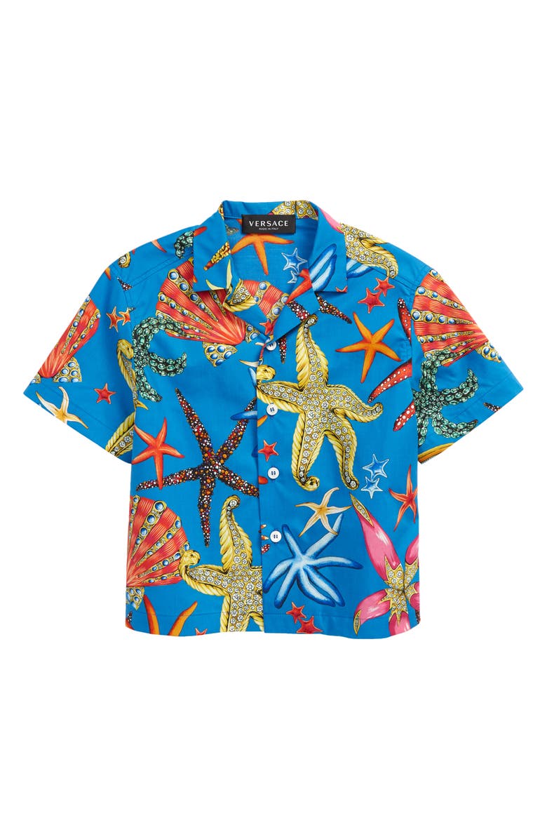 Versace Kids' Trésor de la Mer Print Button-Up Shirt, Main, color,