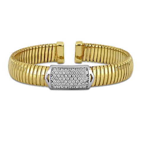 Cubic Zirconia Cluster Omega Bangle Bracelet