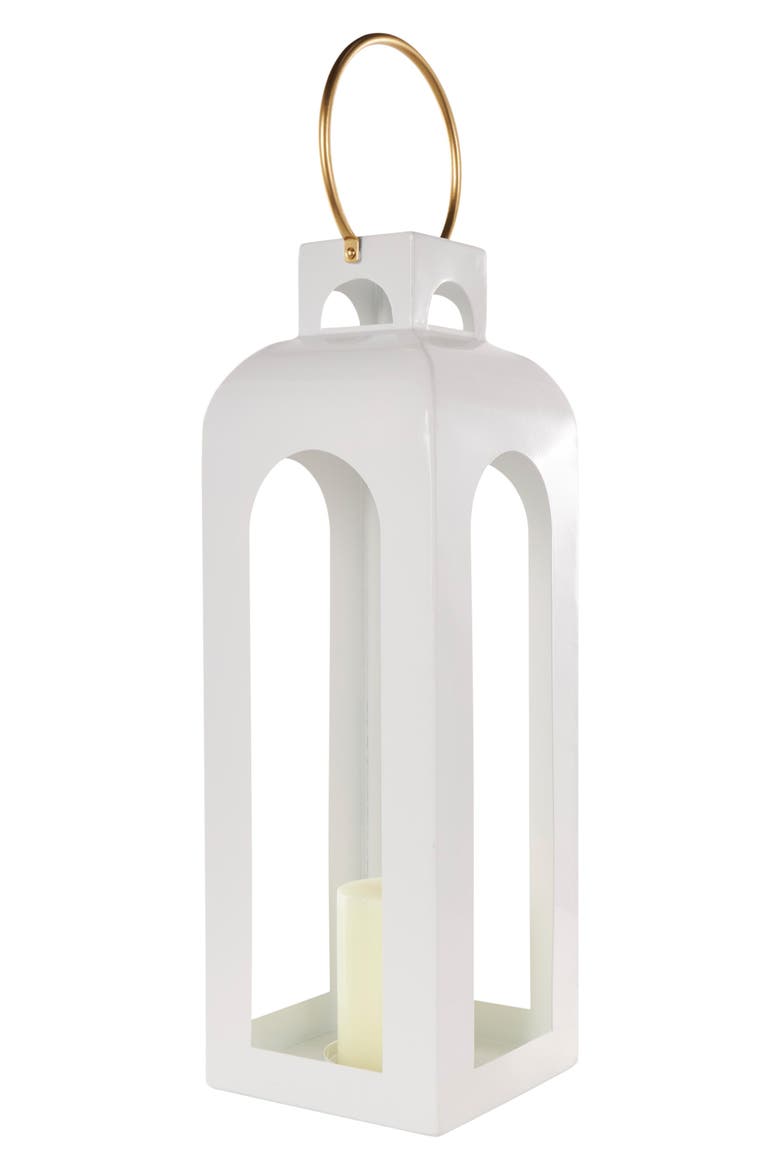 White Metal Candle Lantern, Alternate, color, WHITE