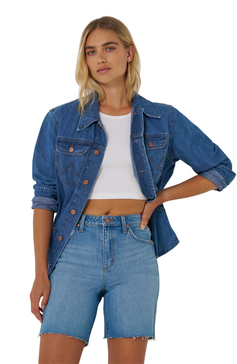 Wrangler Cowboy Cutoff Denim Longline Shorts, Alternate, color, 