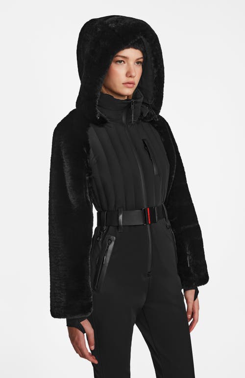 Rudsak One-piece Ski Suit With Faux Fur In Black