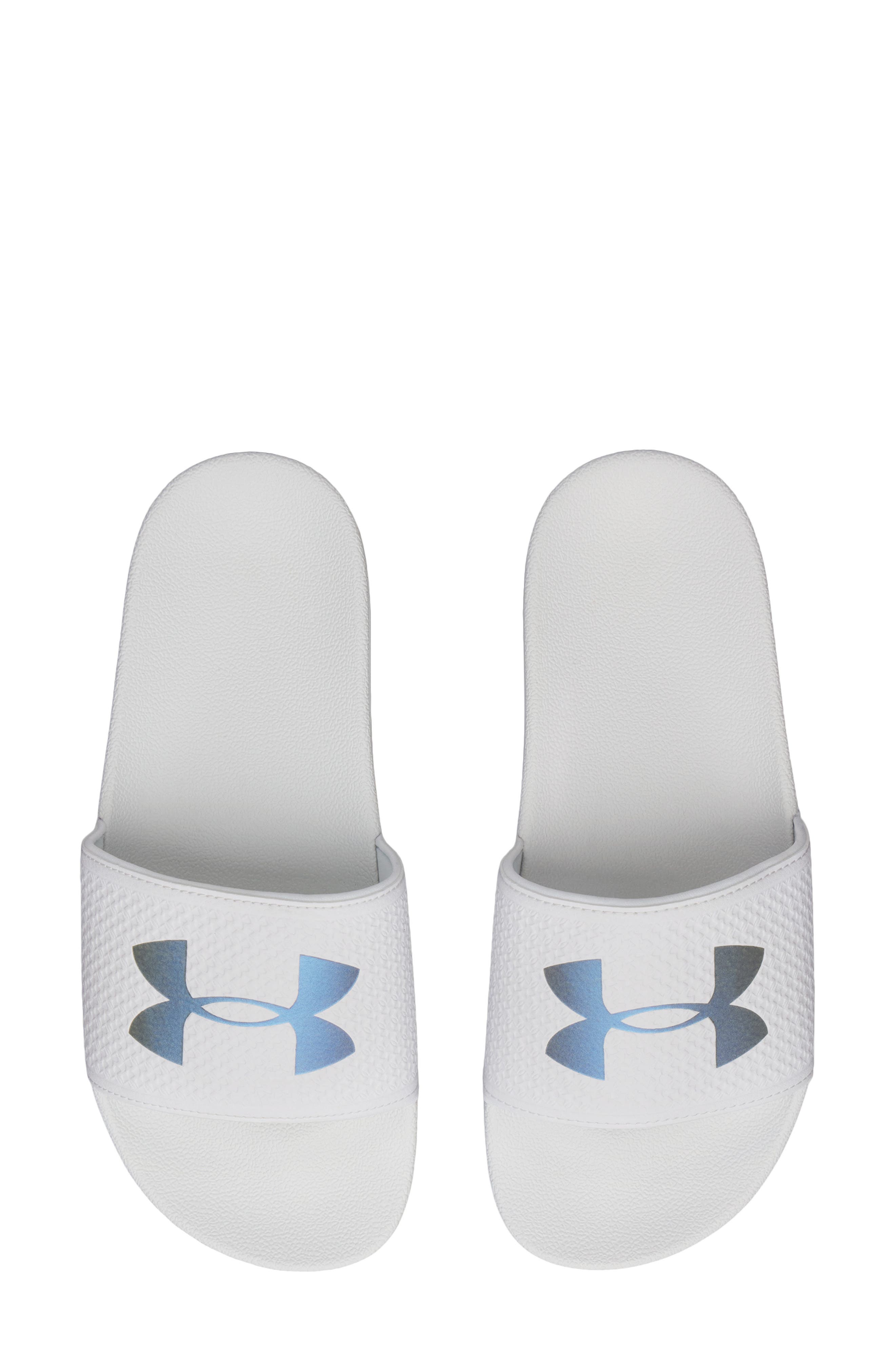 UA ARMR Slide Sandal, Alternate, color, WHITE / WHITE / IRIDESCENT