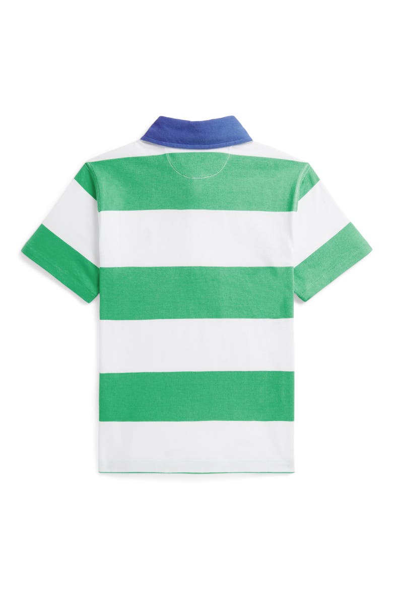 Kids' Rugby Stripe Cotton Jersey Polo, Alternate, color, PLATO GREEN/ WHITE