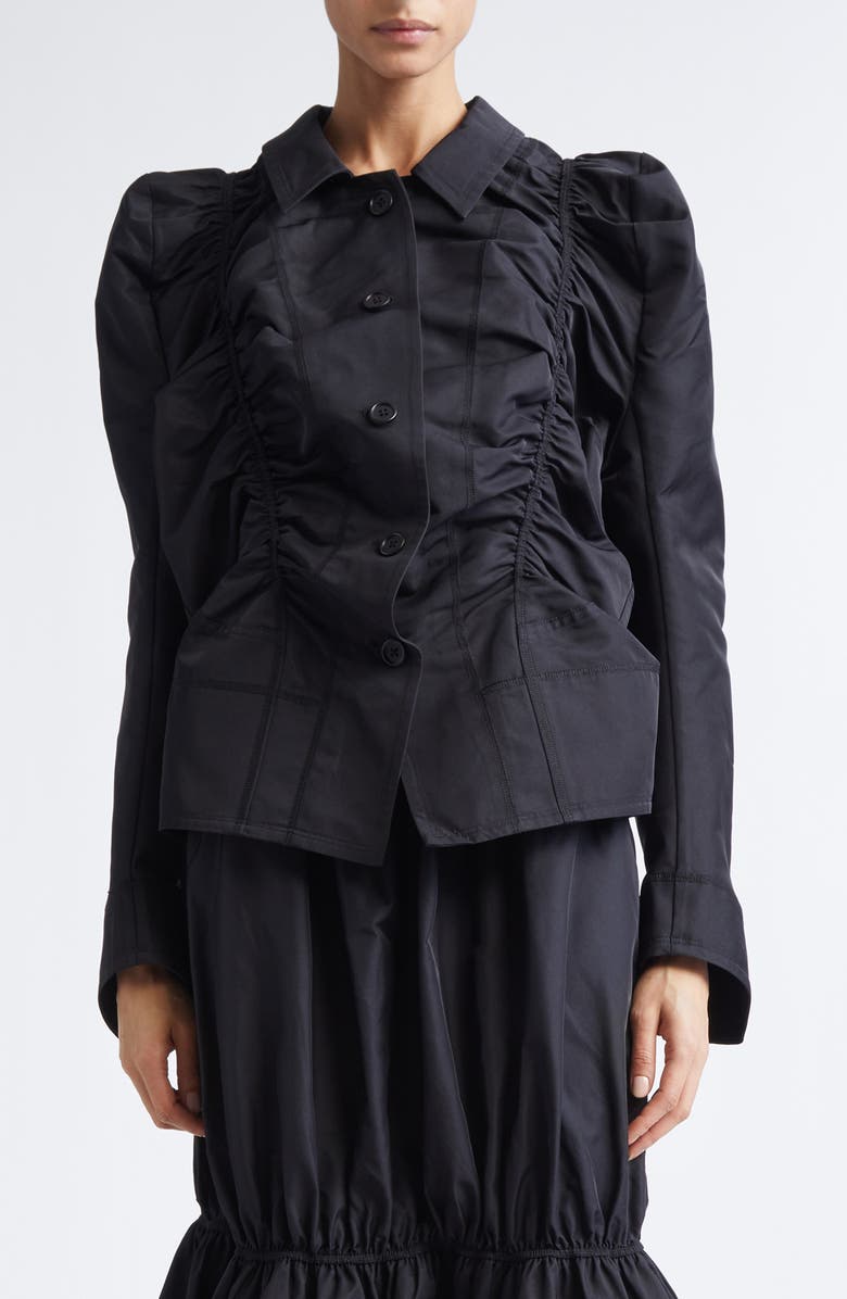 MELITTA BAUMEISTER Ruched Taffeta Jacket, Main, color, Black