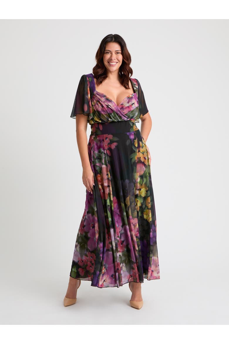 Kemi Bolero Wrap Bodice Maxi Gown, Main, color, Black Purple