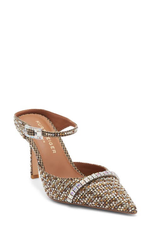 Embellished Pointed Toe Ankle Strap Pump (Women)