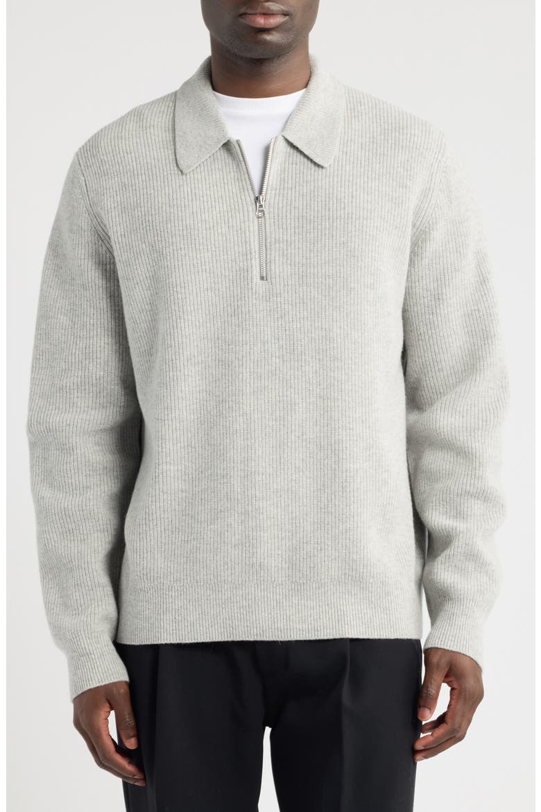 Saisaks Wool Half Zip Polo Sweater, Main, color, GREY MEL.