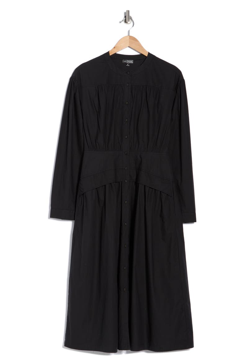 Long Sleeve Button Front Cotton Dress, Alternate, color, BLACK