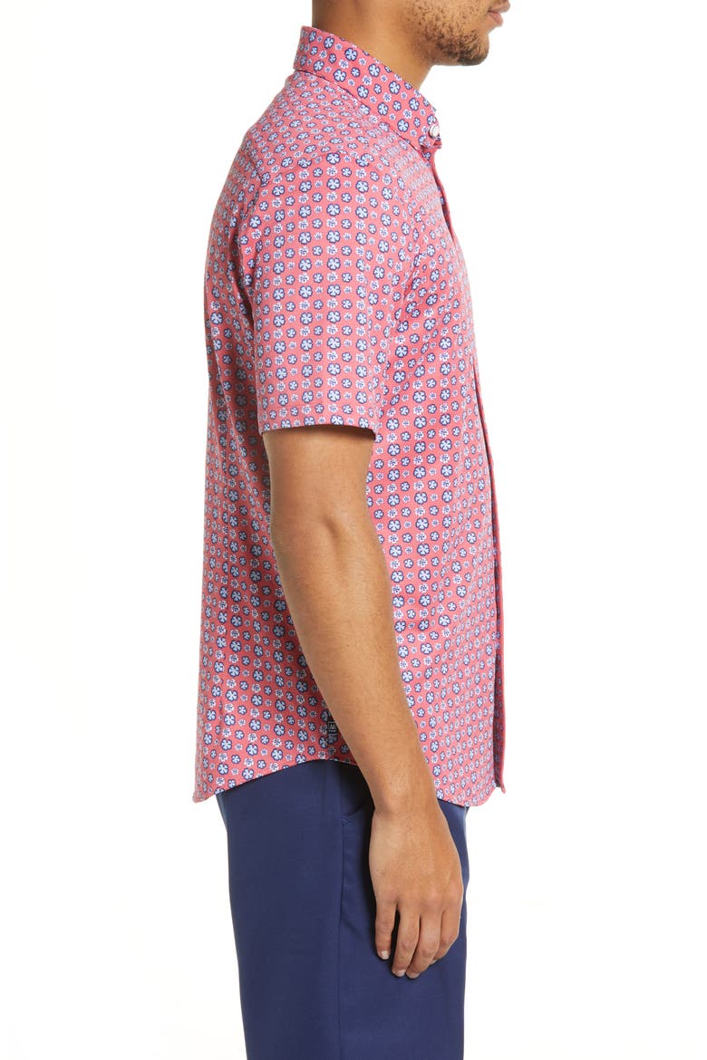 Men's Halyard Floral Short Sleeve Stretch Button-Up Shirt, Alternate, color, RED FLORAL PRINT