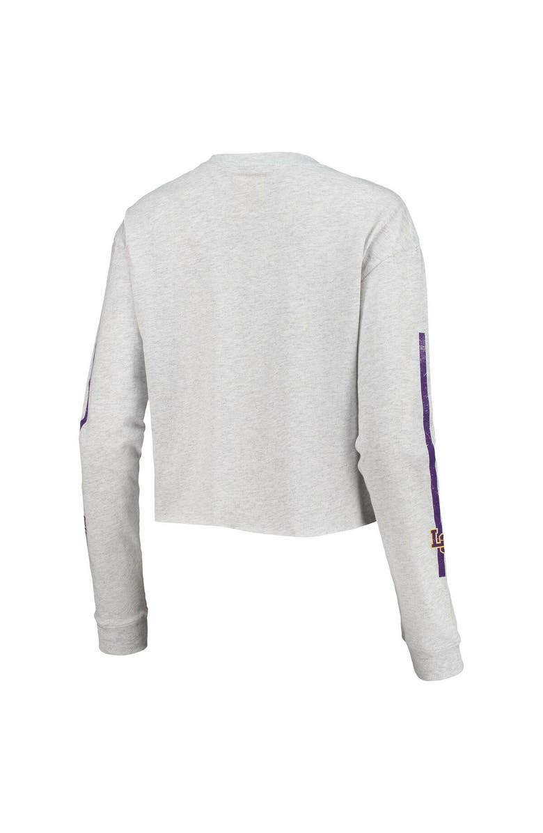 LEAGUE COLLEGIATE WEAR Women's League Collegiate Wear Heathered Gray LSU Tigers Clothesline Cotton Midi Crop Long Sleeve T-Shirt, Alternate, color,