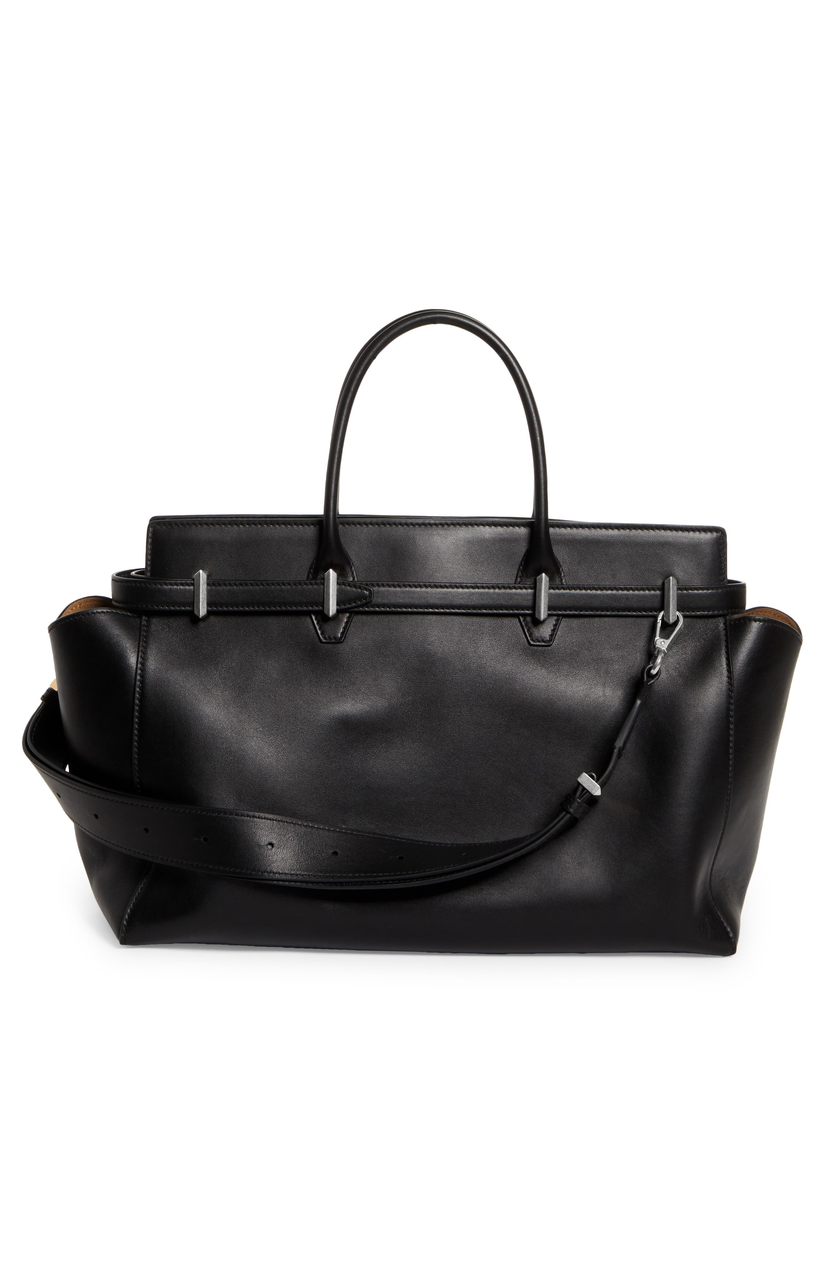 Jimmy Choo Medium Diamond Leather Belted Tote, Alternate, color, Black/ Antique Silver