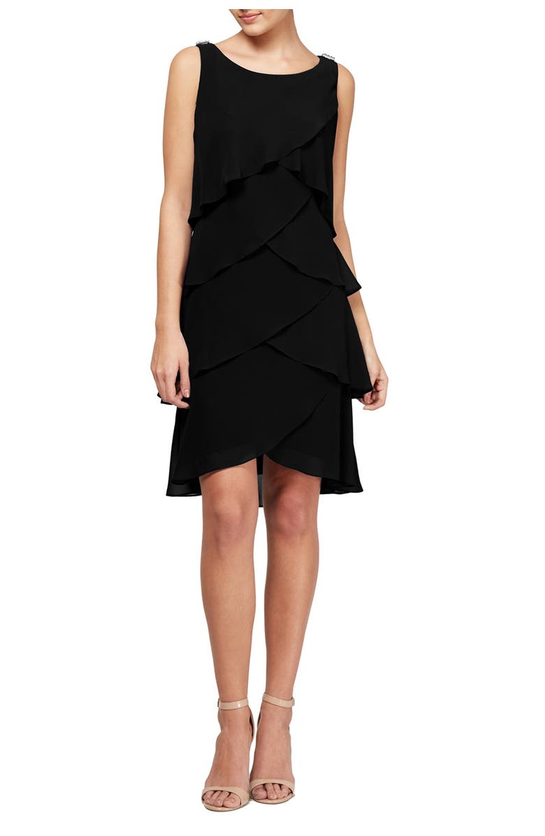SL FASHIONS Tulip Chiffon Dress, Main, color, Black
