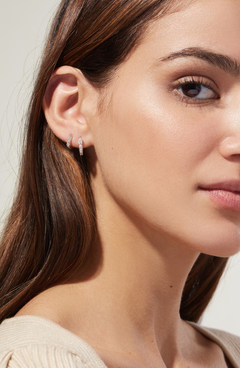 Ana Luisa Suzanne Medium Cubic Zirconia Huggie Hoop Earrings, Alternate, color, Yellow Gold/ Clear