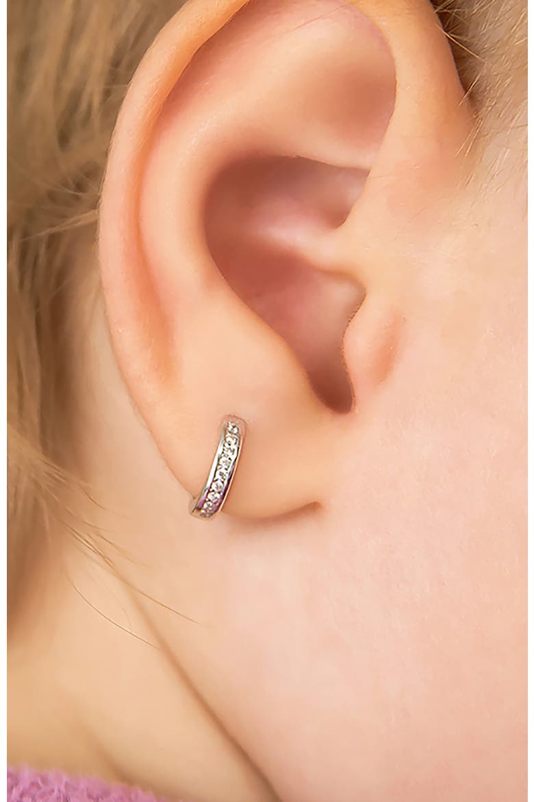 14k Clear Cubic Zirconia Huggie Hoops, Alternate, color, Silver
