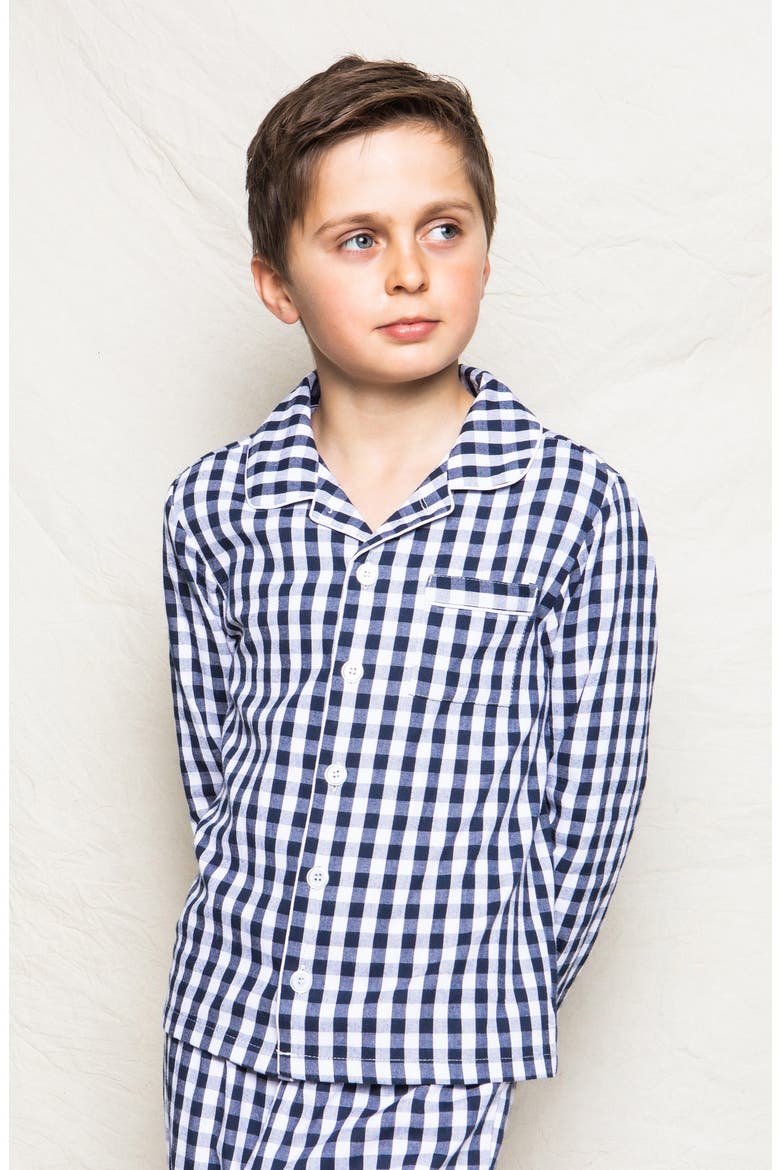 Kids' Gingham Check Flannel Two-Piece Pajamas, Alternate, color, NAVY